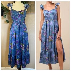Lulu's Blue Ruffled Sweetheart Midi Dress
